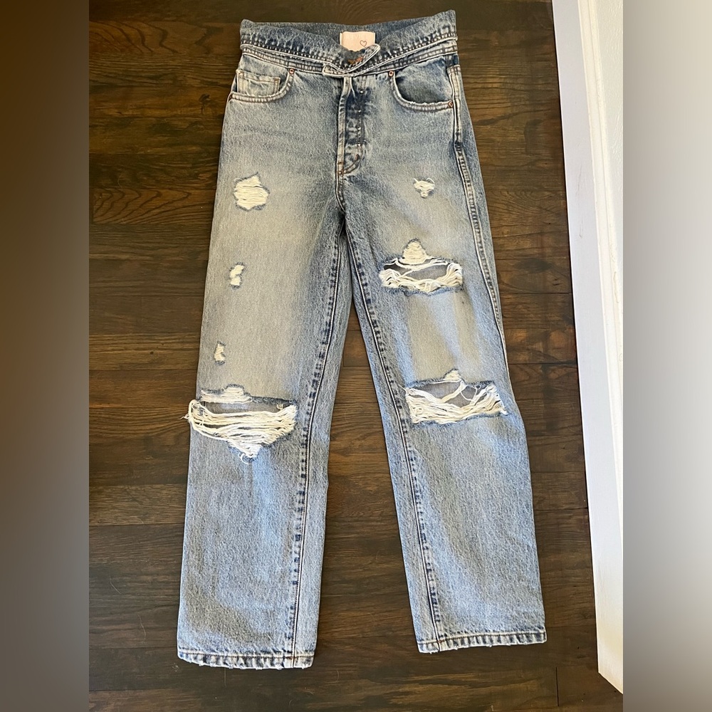 Revice fold over ripped  mom jeans 26